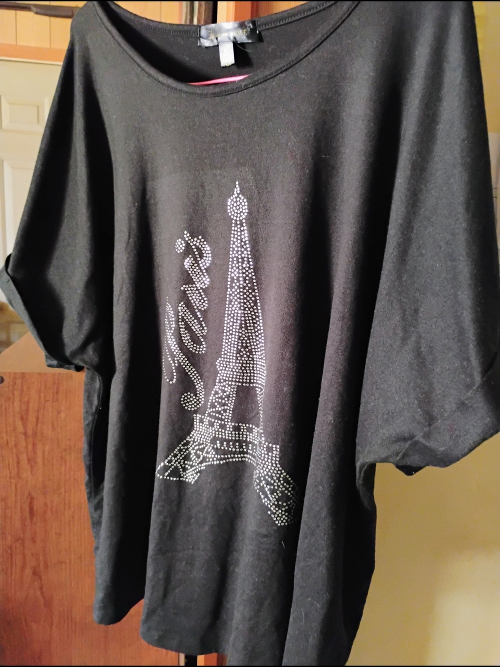 Black Rhinestone Eiffel Tower Tee - Unbranded